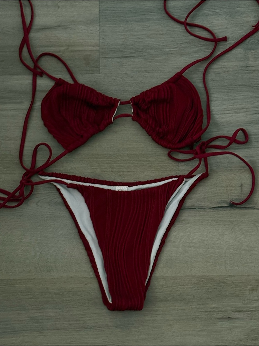 Women’s Crimson Ruched String Bikini Set - Picture 1 of 3